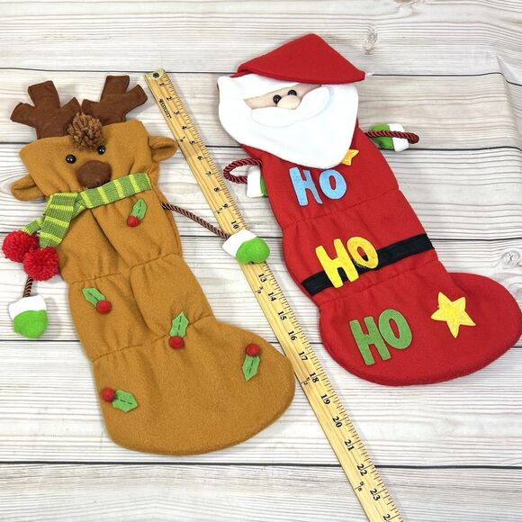 2x VTG Felt 3D Santa & Reindeer Christmas Stockings Handmade Holiday Hobby Lobby - Picture 10 of 12